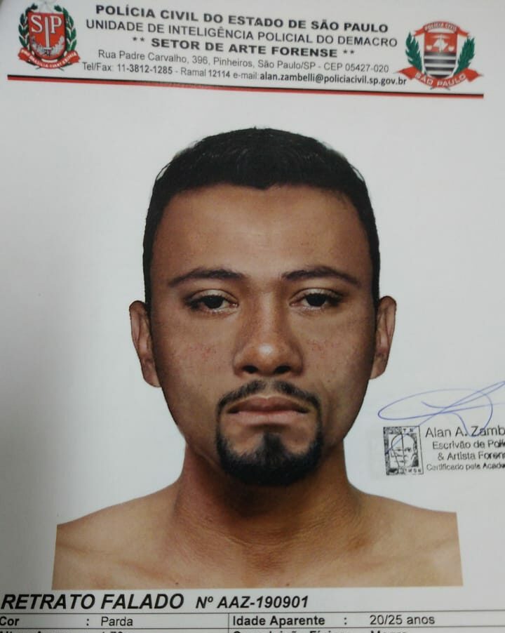 Polícia divulga retrato falado de assassino de motorista de aplicativo