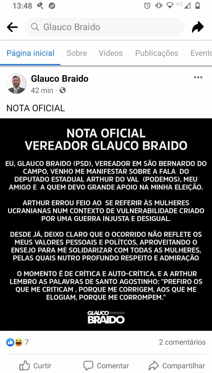 nota oficial do vereador glauco