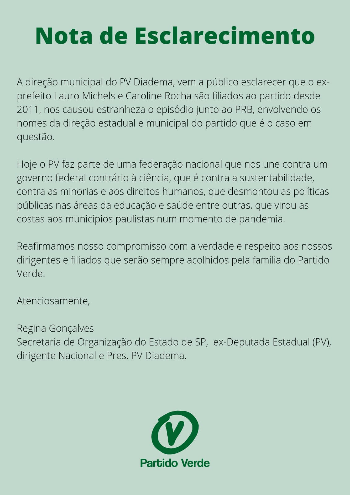 nota do Partido Verde