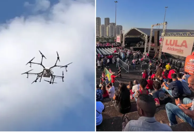 Drone pulveriza urina e fezes em evento de Lula em Minas Gerais