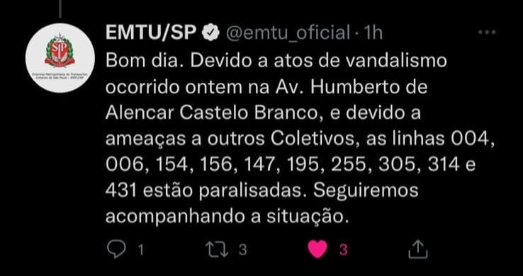 comunicado da EMTU