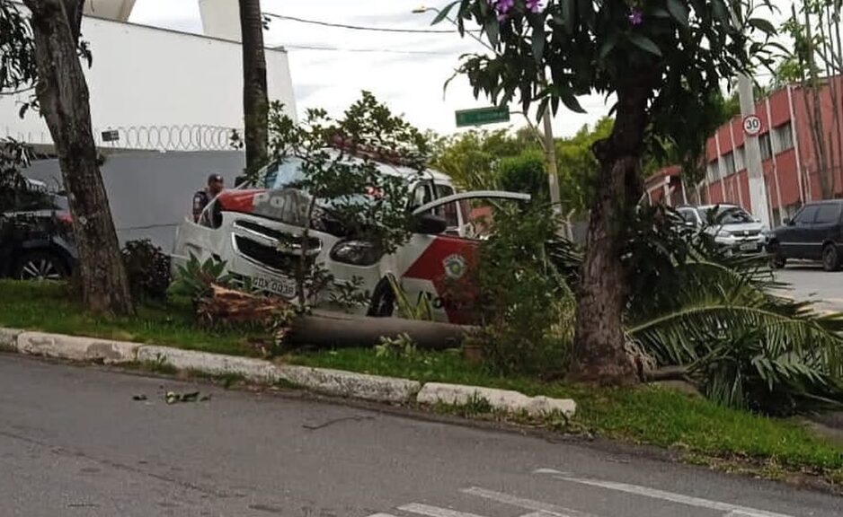 Viatura colide com coqueiro em Sto.André para evitar colisão com carros