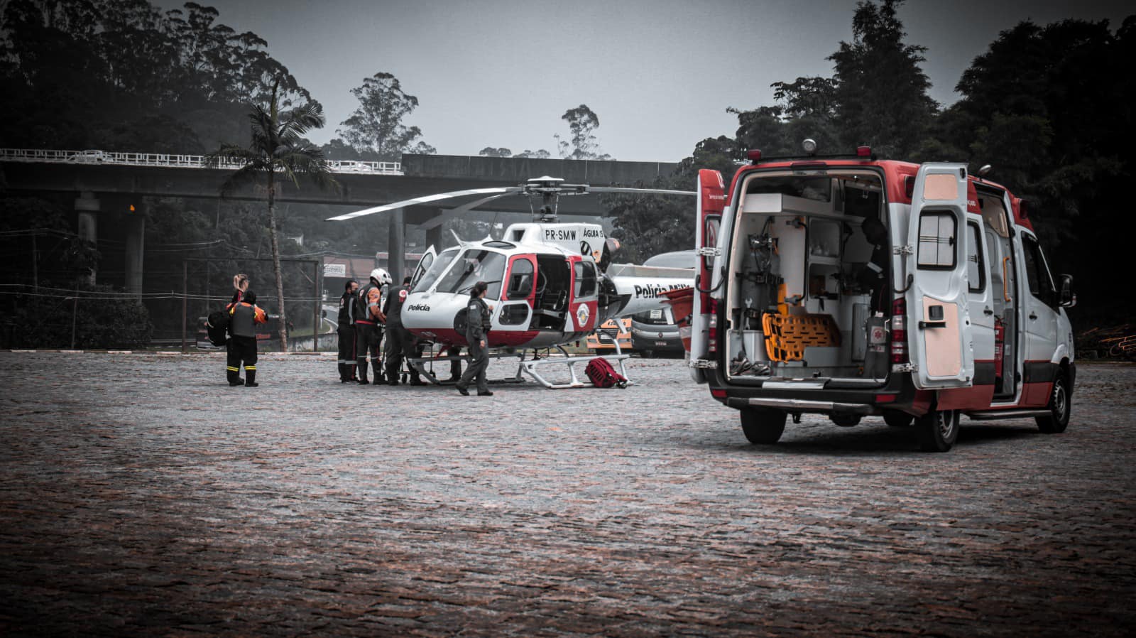 samu e helicóptero da PM