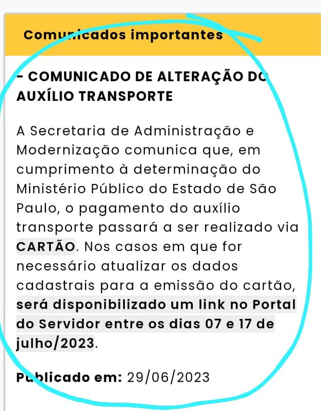 comunicado sobre vale-transporte