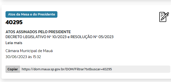 ato oficial da Câmara de Mauá