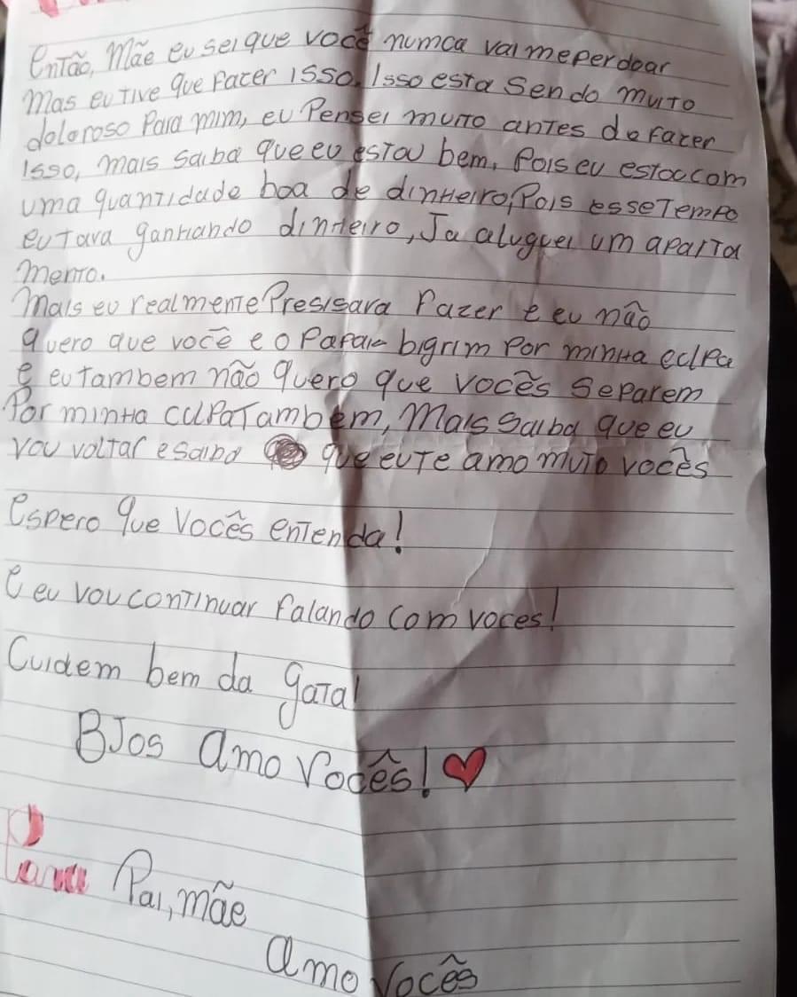 carta de Taina para a família