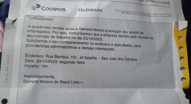 telegrama de demissão da GM