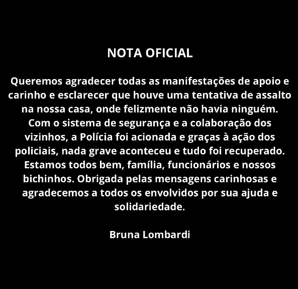 Bruna Lombardi agradece apoio após furto em casa