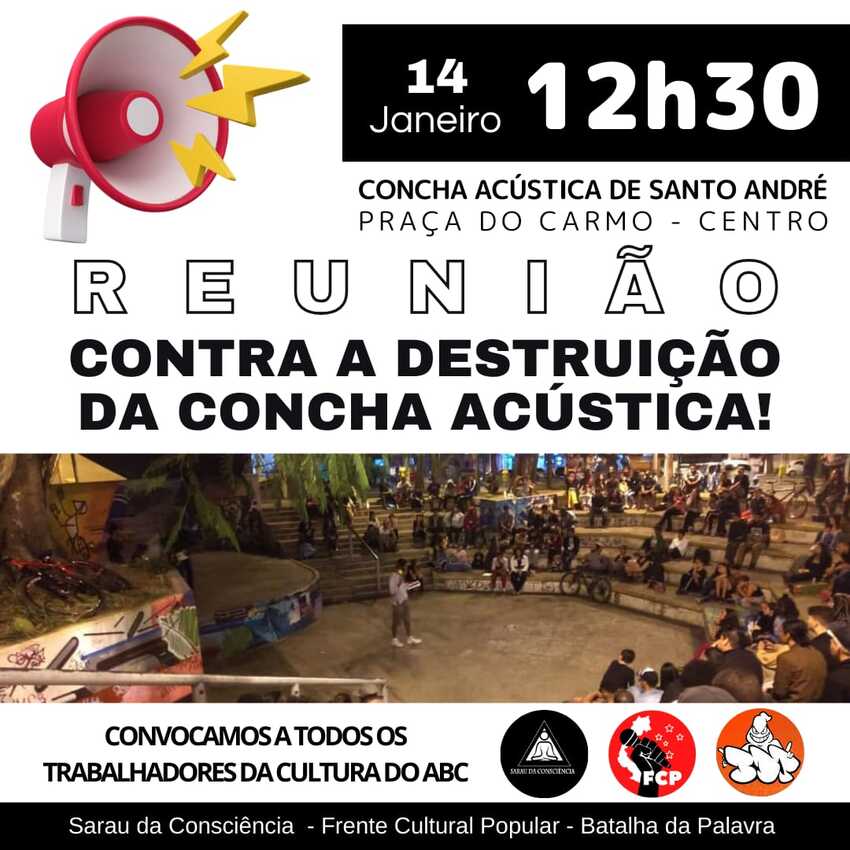 folheto de manifestação sobre concha acústica