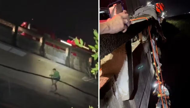 Vítima se salva ao agarrar cabo após ser jogada de ponte; Veja vídeo