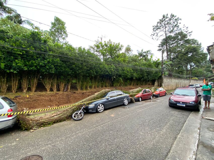 Queda de muro em chácara particular atinge 4 carros em São Bernardo