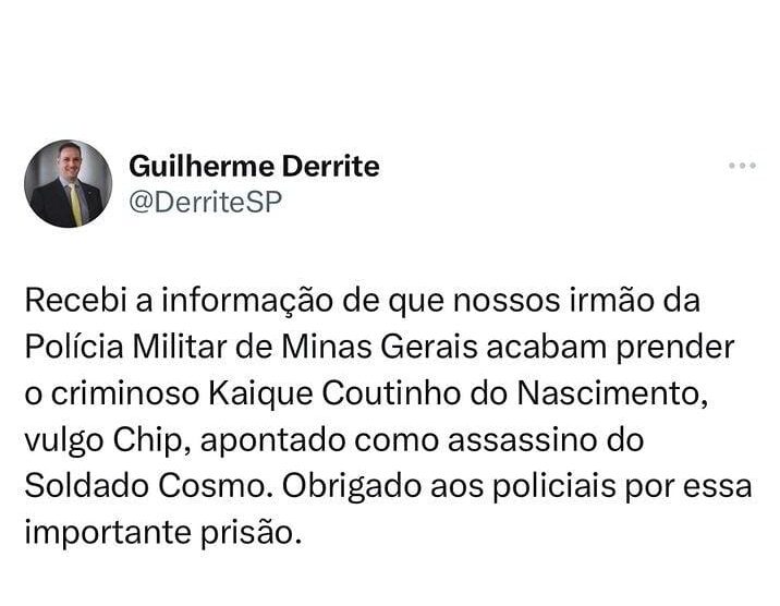 post de Guilherme Derrite