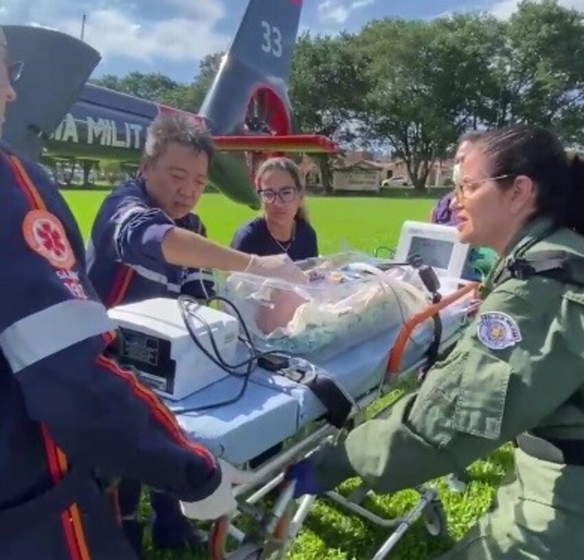 Recém-nascido entubado é resgatado pelo Águia no Sul