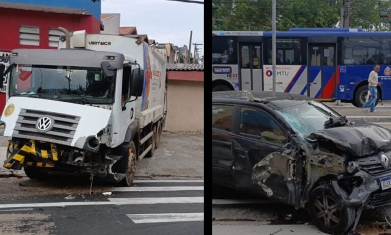 Motorista colide com caminhão de lixo e foge em São Bernardo.