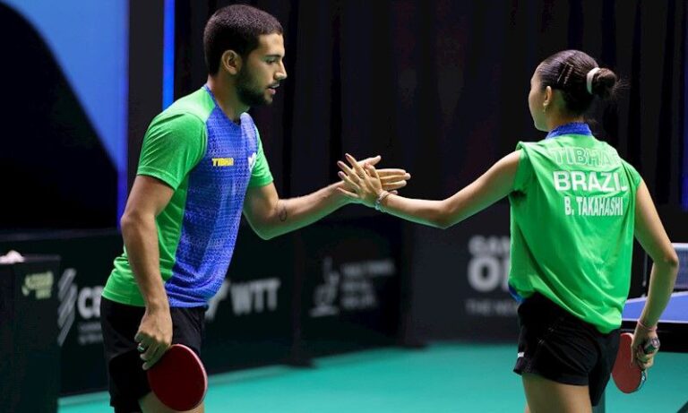 Mesatenista de São Caetano, Giulia Takahashi é bronze nas duplas mistas ao lado de Guilherme Teodoro na Tunísia