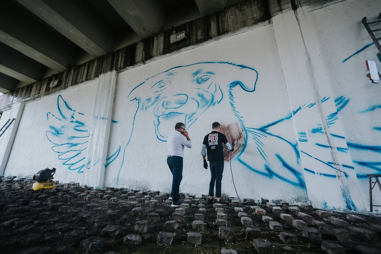 ‘Grafitando SBC’ amplia ação e presta homenagem ao cão Orelha sob o viaduto Kenzo Uemura