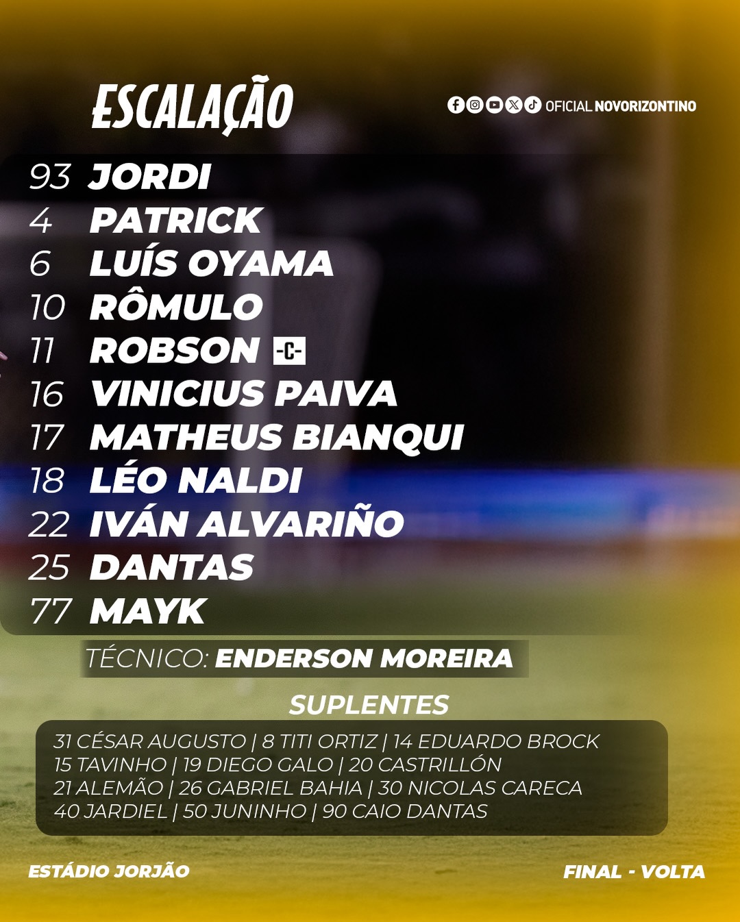 Rômulo titular! Veja a escalação do Novorizontino para a final do Paulistão 1 Novorizontino