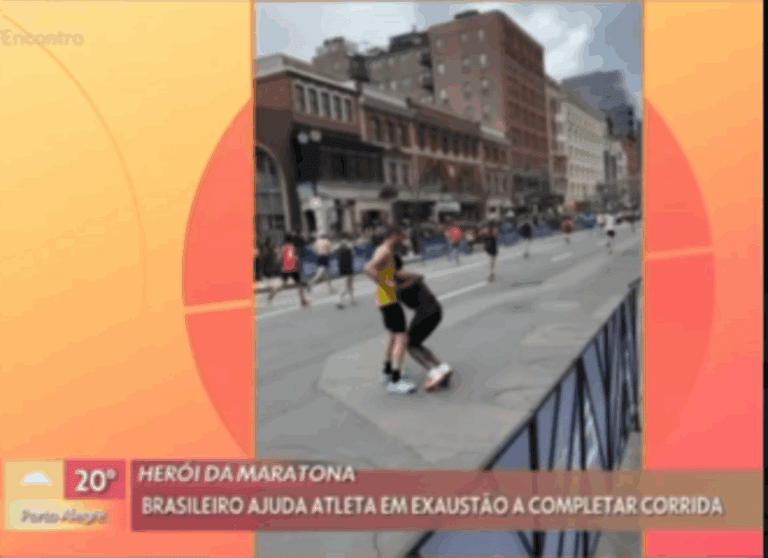Maratonista de São Bernardo que viralizou durante competição em Boston participa de programa da Rede Globo e recebe medalha