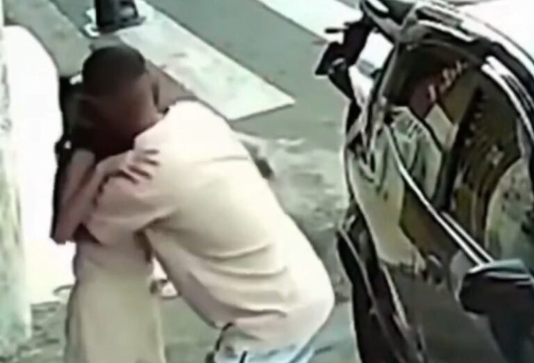 pai abraça filha que escapou por centímetros de atropelamento fatal em Diadema