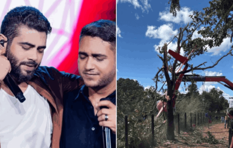 Helicóptero de Henrique e Juliano cai no Tocantins; pai da dupla pilotava a aeronave
