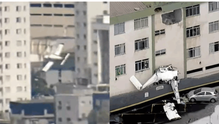 Equipe da TV Globo flagra momento em que avião cai sobre prédio e deixa vítimas